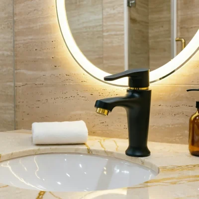 شیر روشویی آرتین مشکی طلایی مدل آندیا