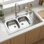 سینک ظرفشویی روکار اخوان مدل 6CR دو لگن سایز 50*120