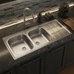 سینک ظرفشویی روکار اخوان مدل 9CR دو لگن سایز 60*120